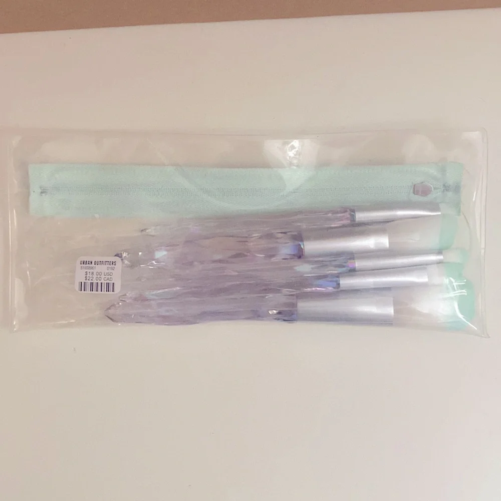 NWT URBAN OUTFITTERS 6 PIECE BLUE IRIDESCENT CRYSTAL BRUSH SET